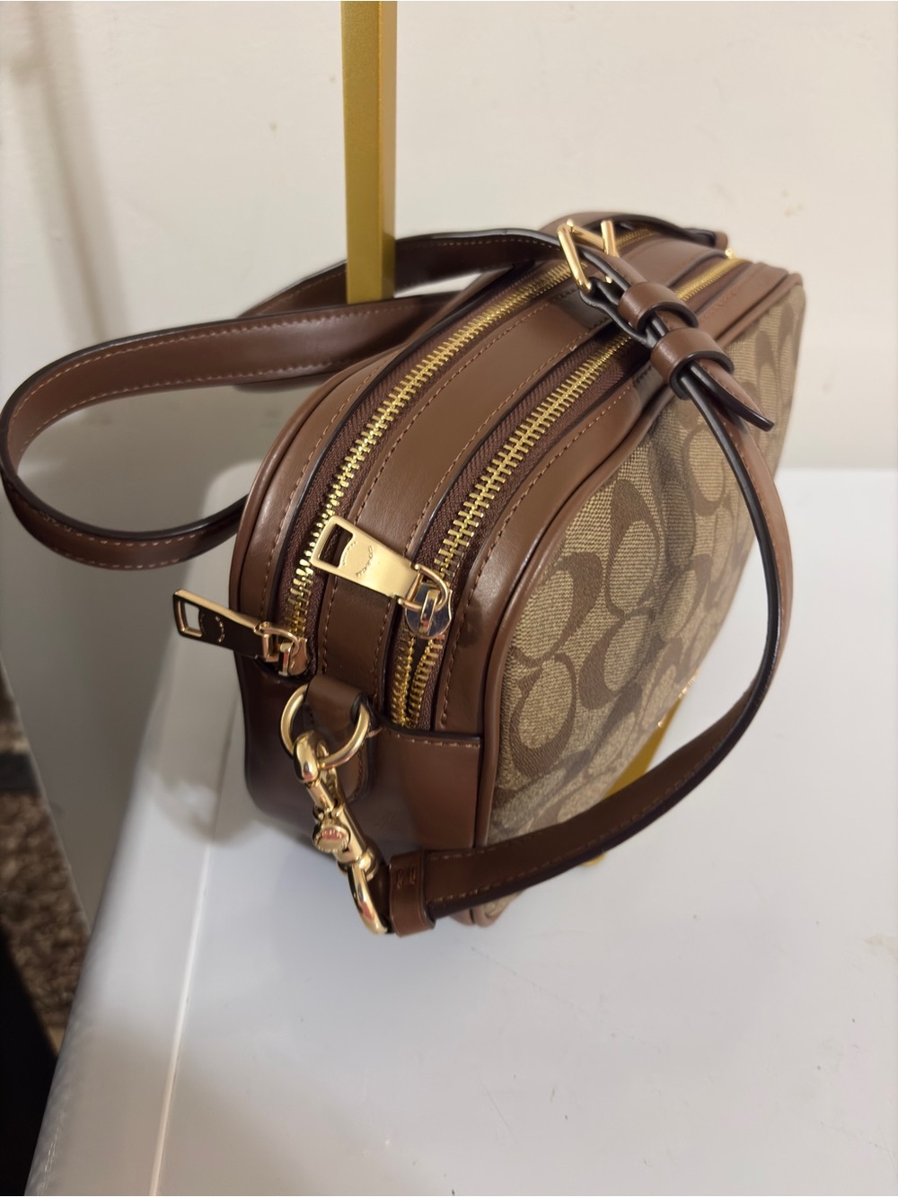 Coach Brown Signature Canvas Crossbody with Gold Hardware - Picture 5 of 14